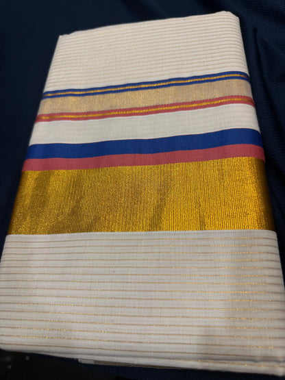 Kerala Vishu Sari Indian hand Printed Kasavu Onam Saree C21 Col 9