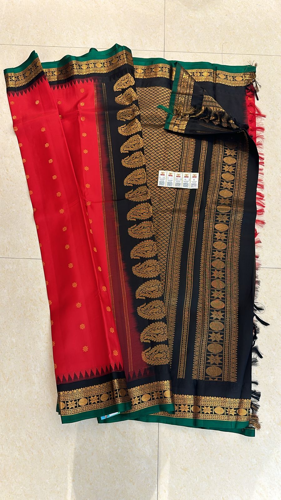 1g Gold Kanchipuram Pure Silk Saree Red black Kanjivaram Sari| SPK175