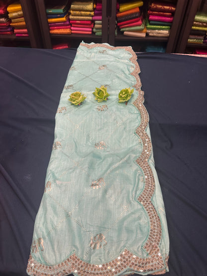 Sky Blue Fancy Party wear Sari Indian Saree Blouse Combo S87