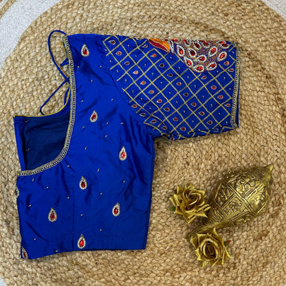 38” M Size 8 Aari Worked Sari Blouse Indian Saree Top Royal Blue B284