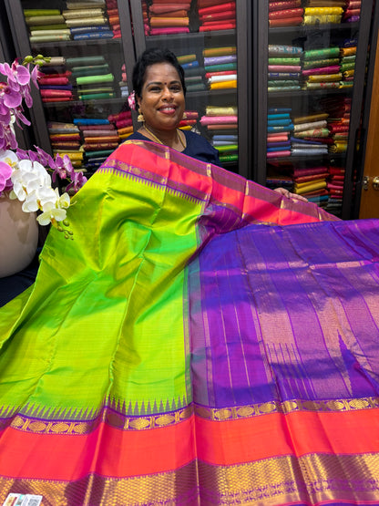 Retta Petta Kanchipuram Pure Silk Saree Bridal Kanjivaram Sari SPK294