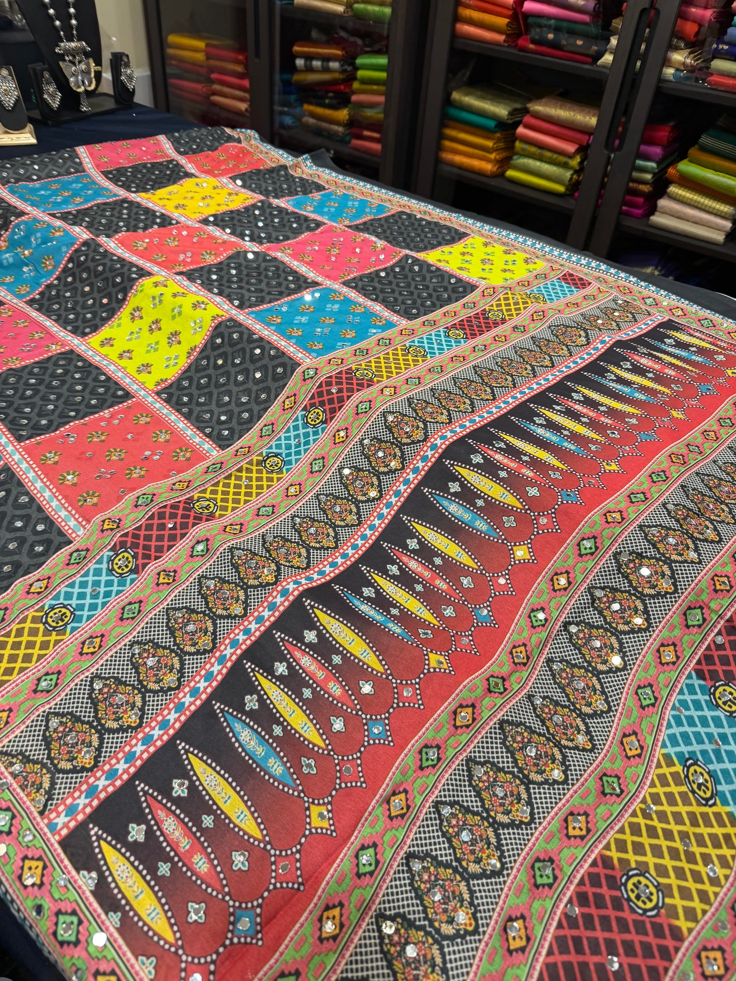 Multi coloured Mirror Worked Masakali Sari Indian Fancy Saree C3