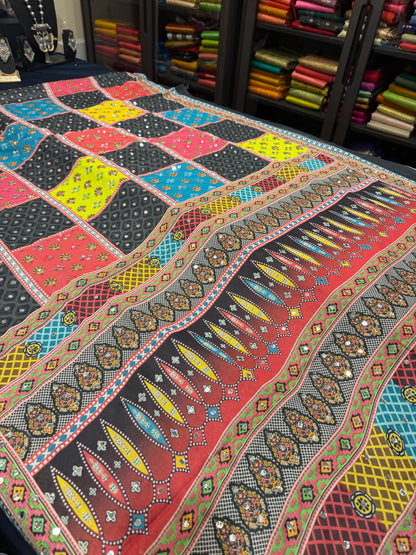 Multi coloured Mirror Worked Masakali Sari Indian Fancy Saree C3