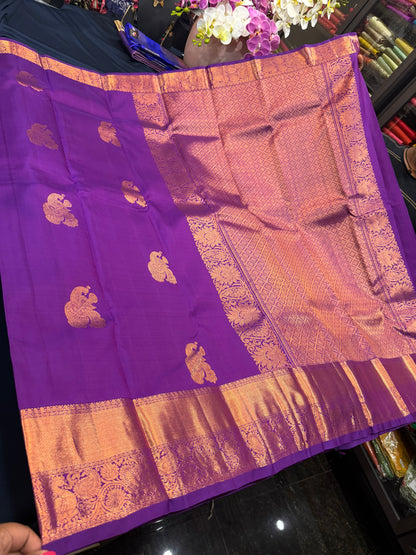 Kanchipuram Pure Silk Saree Purple Kanjivaram Sari SPK220