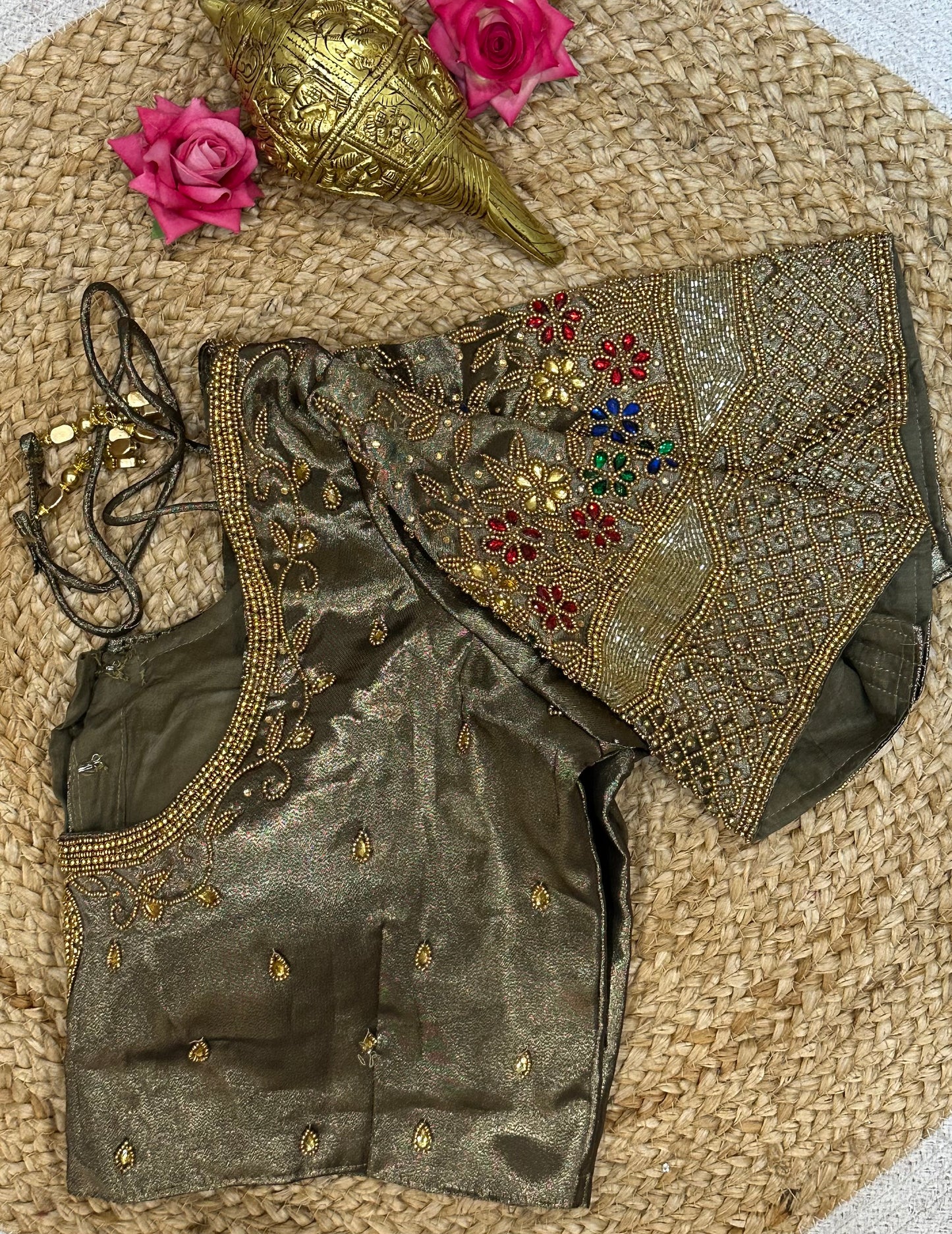 40” Size 10 Aari Worked Sari Blouse Indian Saree Top Silk B95