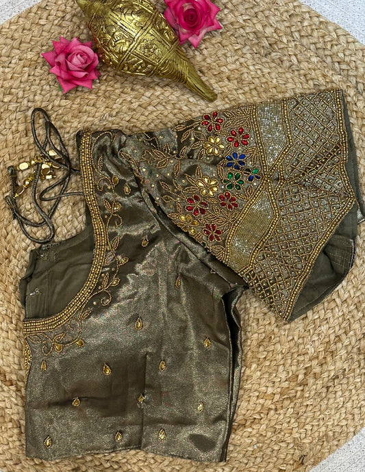 40” Size 10 Aari Worked Sari Blouse Indian Saree Top Silk B95