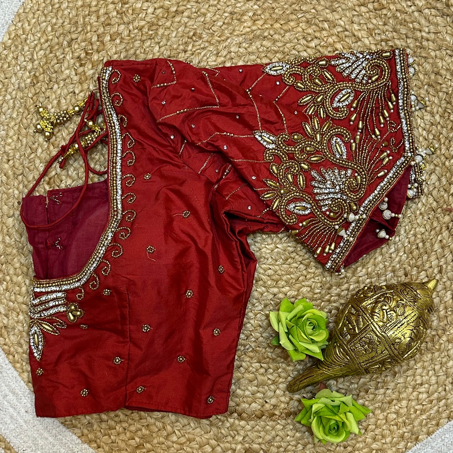 38” M Size 8 Aari Worked Sari Blouse Indian Saree Red B312