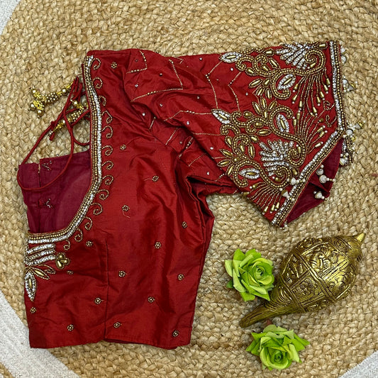 38” M Size 8 Aari Worked Sari Blouse Indian Saree Red B312