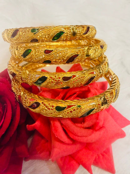 2.6 Golden Colour Meenakari Bangles Set of 4 | B001
