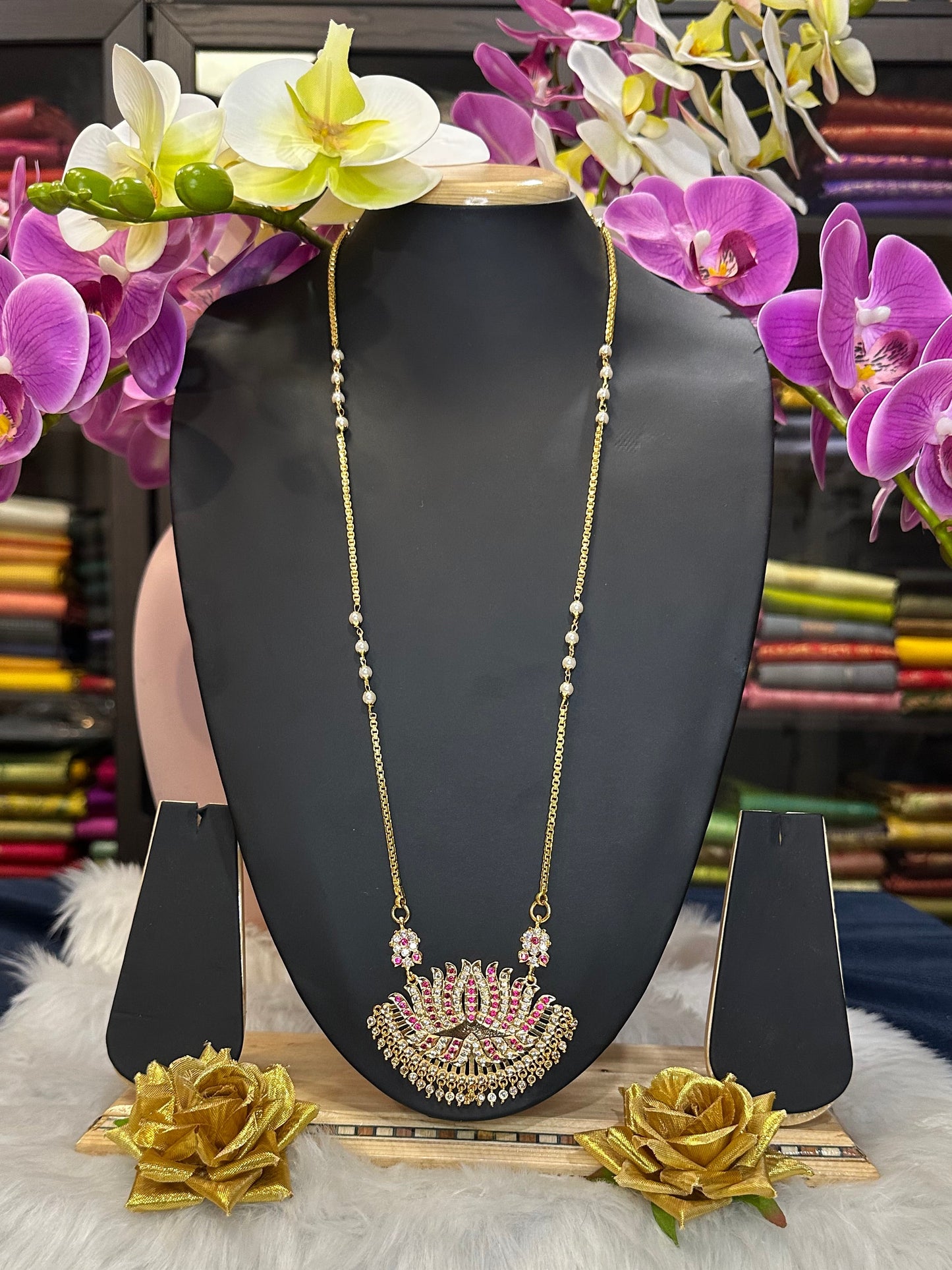 Impon Indian Necklace Ruby Lotus Pathakkam Haram Wedding Jewellery N31