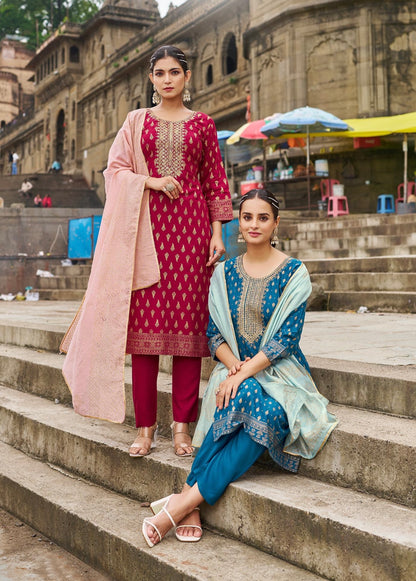 Indian Ladies Blue Rayon Salwar Kameez Kurti Suit SS32