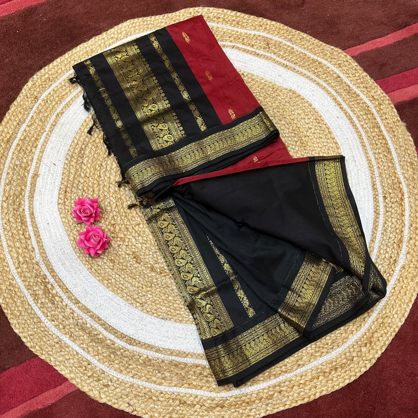 Maroon Black Kalyani Silk Cotton Traditional Sari South Indian Saree S140