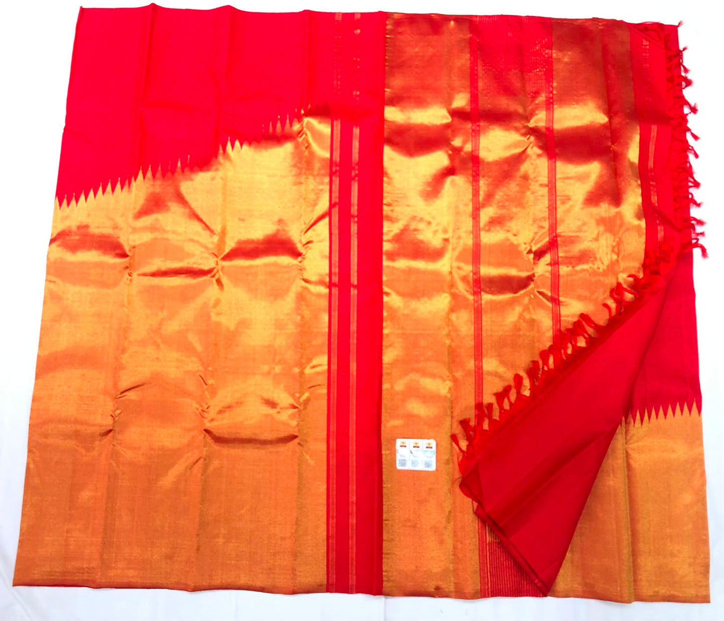 Raising Border Kanchipuram Pure Silk Saree Red Indian Kanjivaram Sari| SPK327