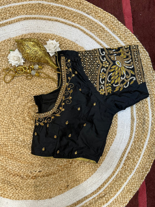 50” Size 20 Aari Worked Sari Blouse Indian Saree Top Silk Black B68