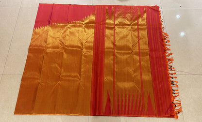Raising Border Kanchipuram Pure Silk Saree Pinkish Orange Kanjivaram Sari| SPK142