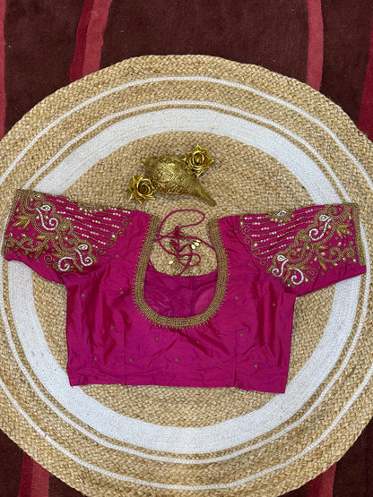 40” Size 10 Aari Worked Sari Blouse Indian Saree Top Silk Pink B84