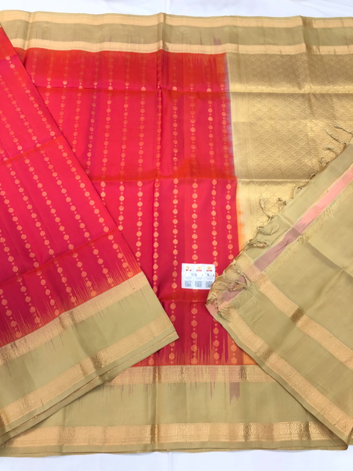 Pattu Soft Silk Indian Saree Pure Silk Sari Orangish Pink Golden SS44