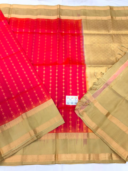 Pattu Soft Silk Indian Saree Pure Silk Sari Orangish Pink Golden SS44