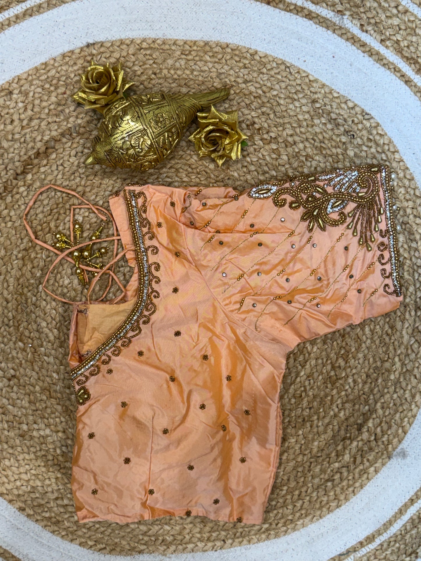 42” XL Size 12 size Aari Worked Sari Blouse Indian Saree Top Peach B155