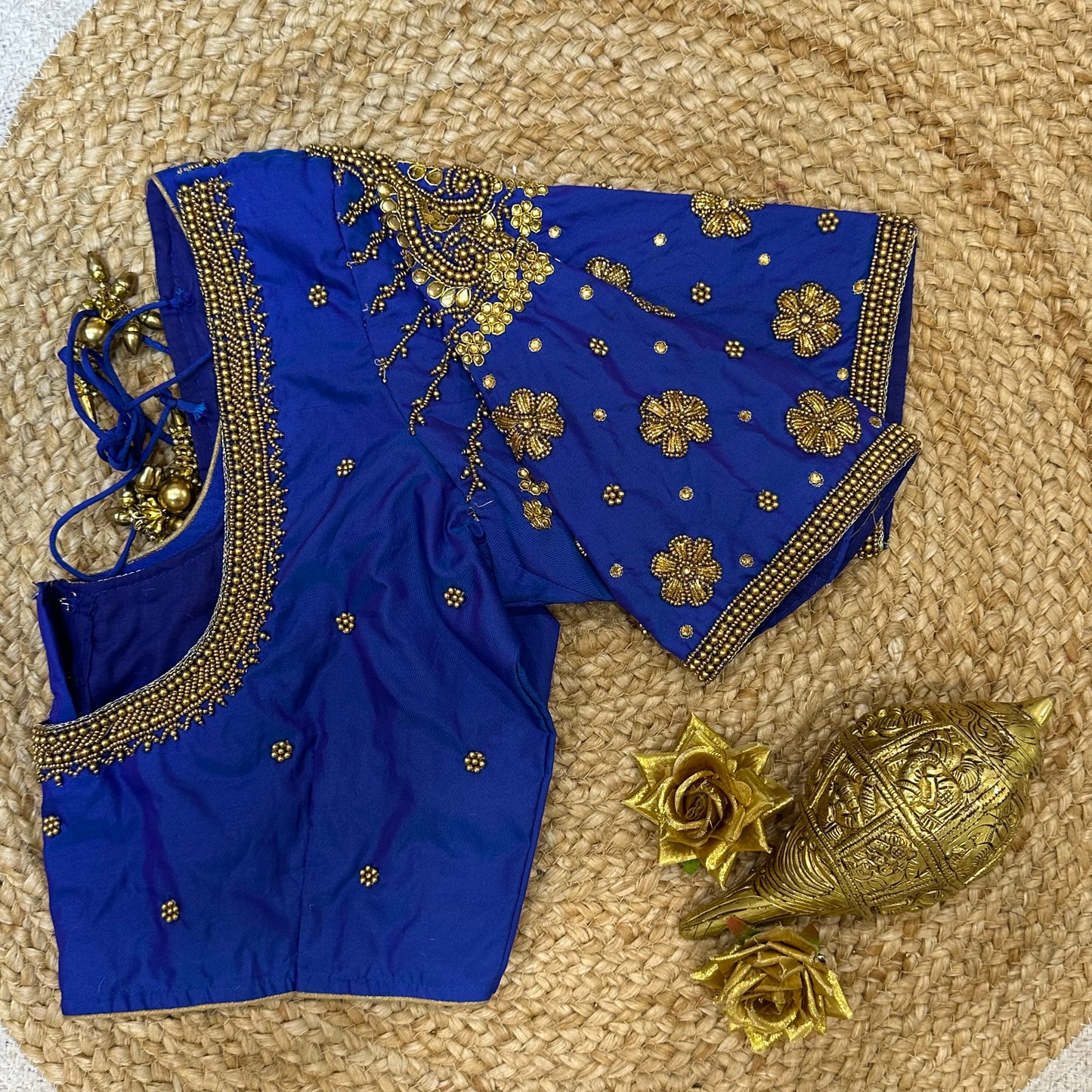 38” M Size 8 Aari Worked Sari Blouse Indian Saree Top Royal Blue B285