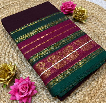 Chettinad Silk Cotton Traditional Kanchi Sari South Indian Saree S142