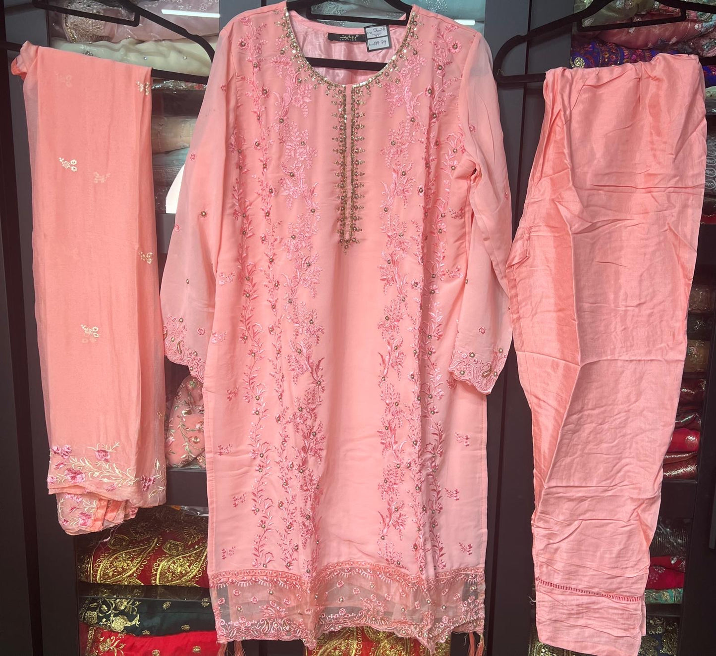 42” & 44” Indian Ladies Outfit Pink Salwar Kameez Suit SS28