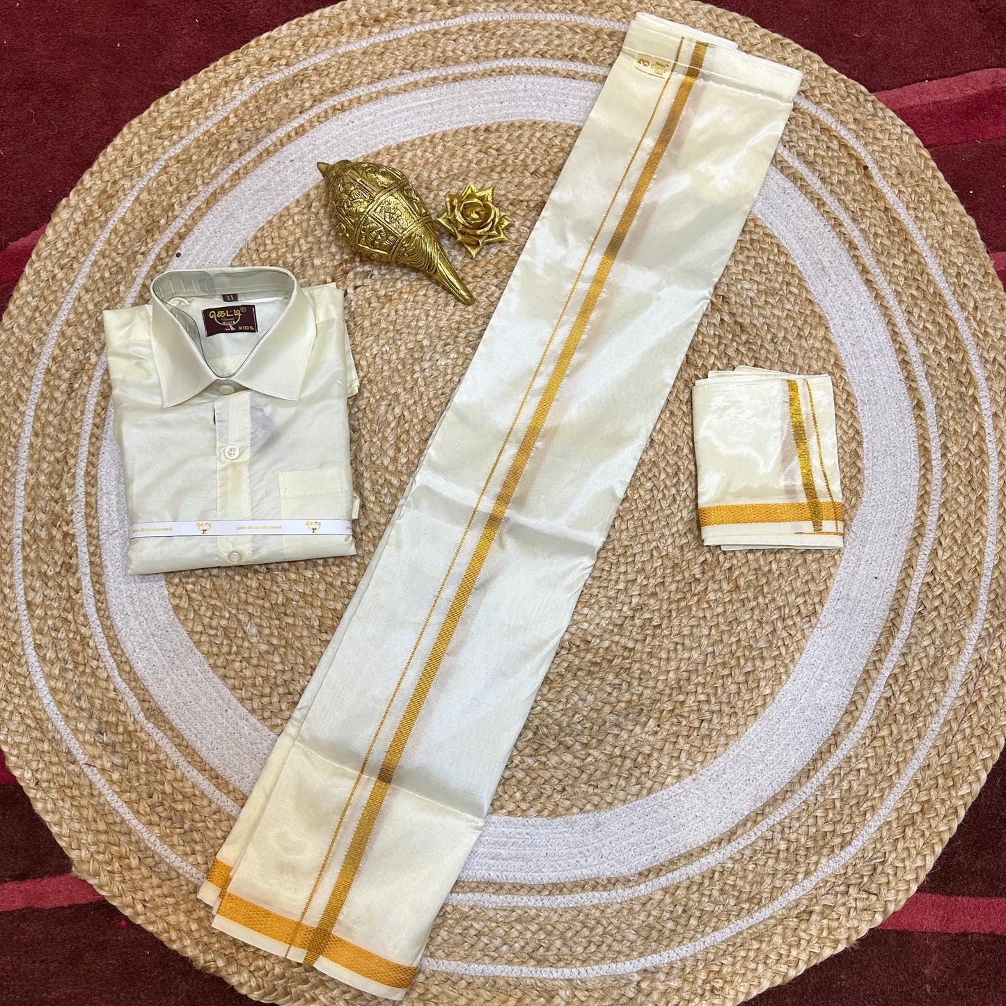 Size 6 Indian Boyswear stick & Go Vesti Shirt combo Cream Dhotti V27