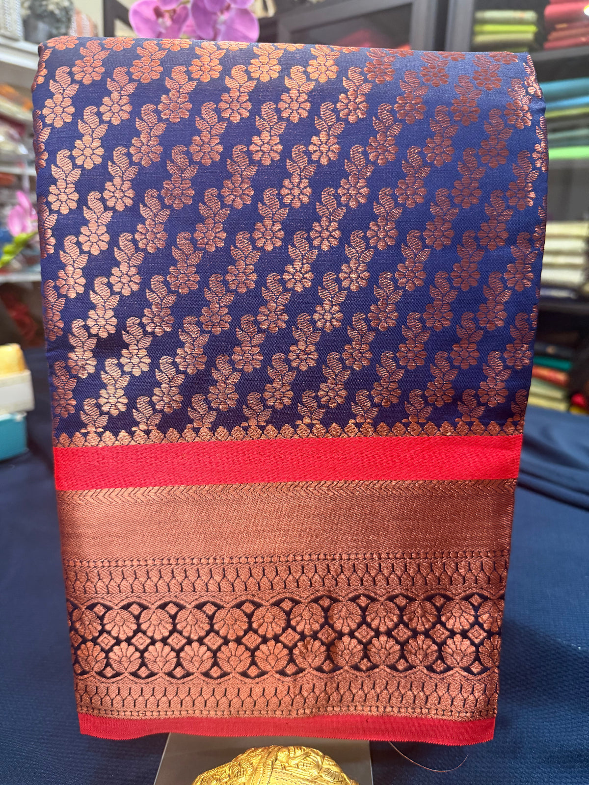 Sari Indian Bollywood Art Silk Navy Blue Diwali Saree Z13 Col 1