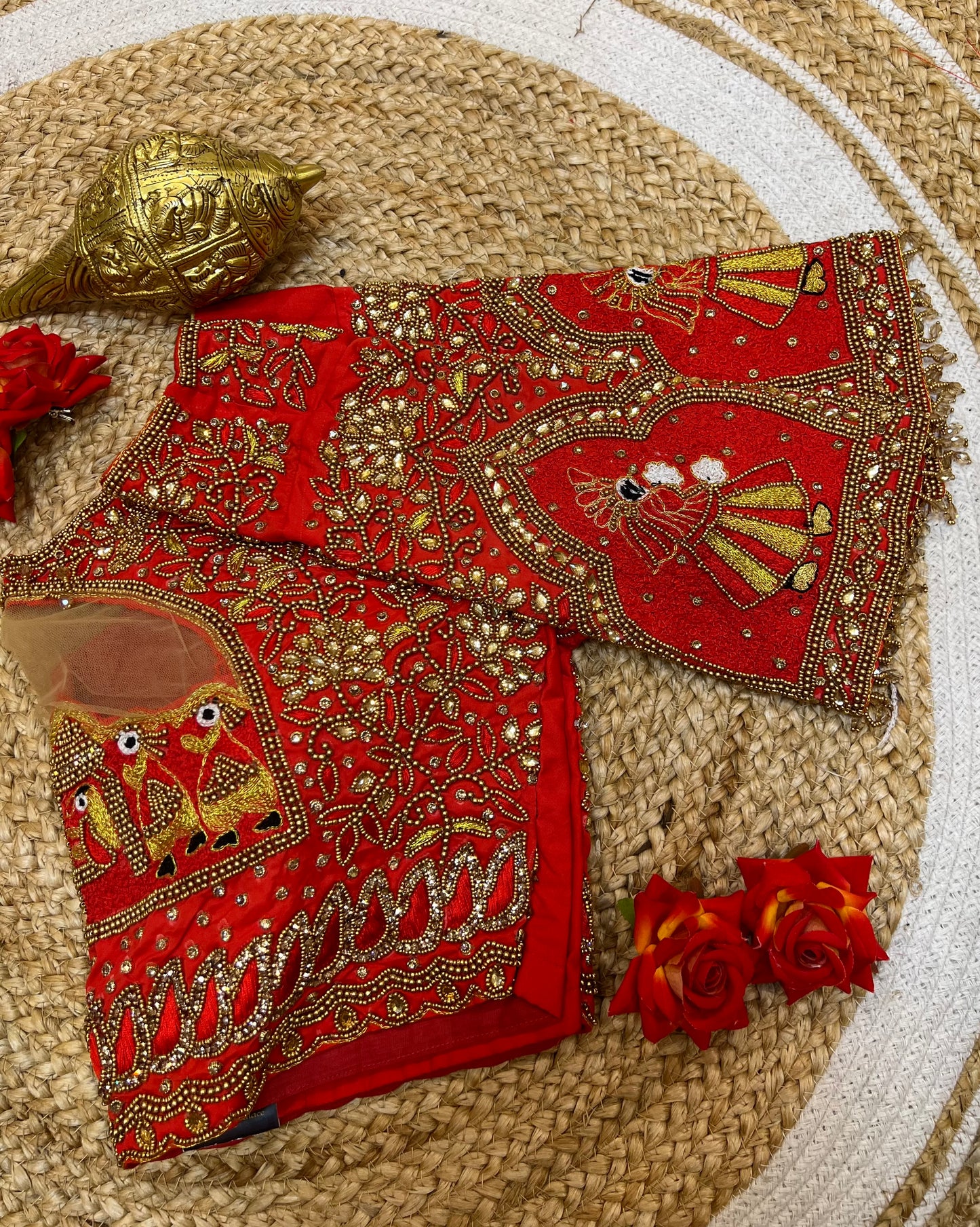 40” Bridal Aari hand Worked Sari Blouse Indian Top Choli Silk Red B35