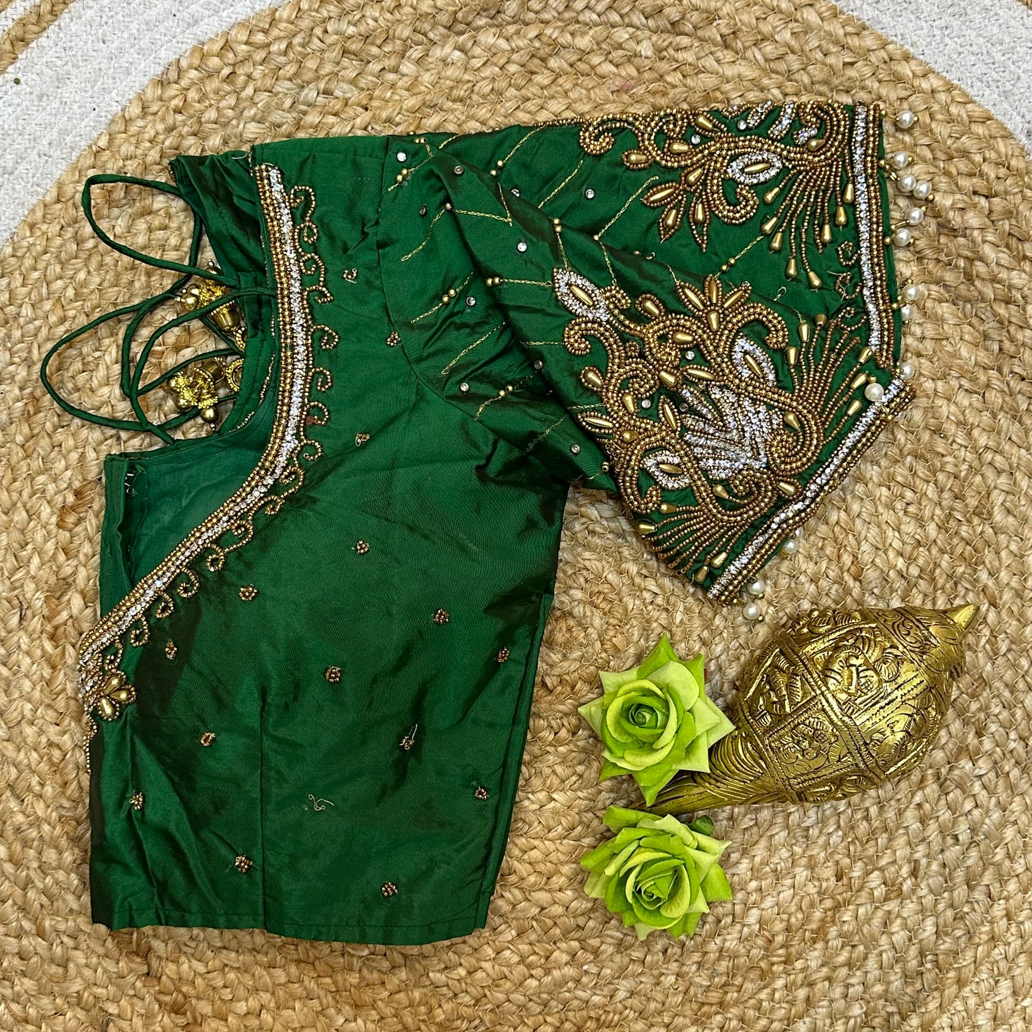 34” XSmall size Aari Worked Sari Blouse Indian Saree Top Green B269