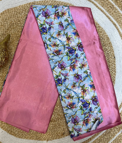 Fancy Party wear Satin Sari Indian Casual Pink Saree S101