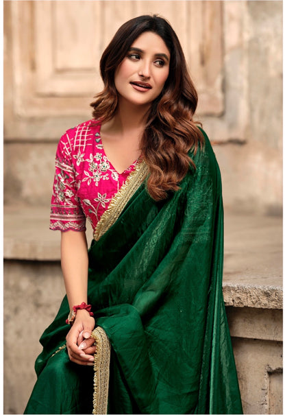 Indian Fancy Party wear Saree Fendi Silk Bollywood Plain Sari S147