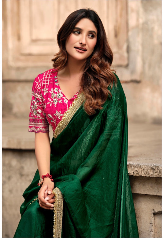 Indian Fancy Party wear Saree Fendi Silk Bollywood Plain Sari S147