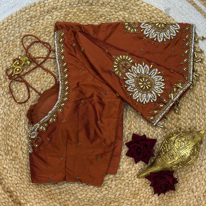36” Small size Aari Worked Sari Blouse Indian Saree Copper Top B200