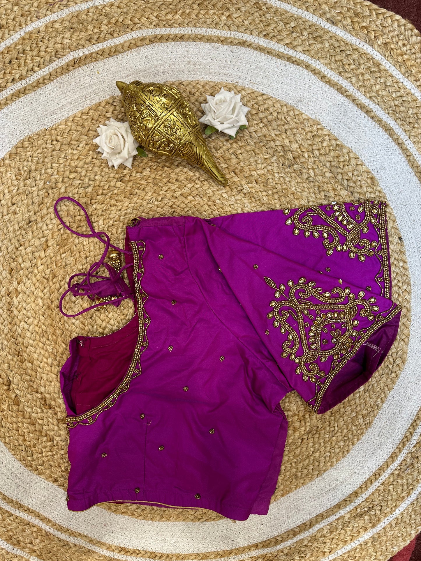 50” Size 20 Aari hand Worked Sari Blouse Indian Saree Top Choli Silk B48