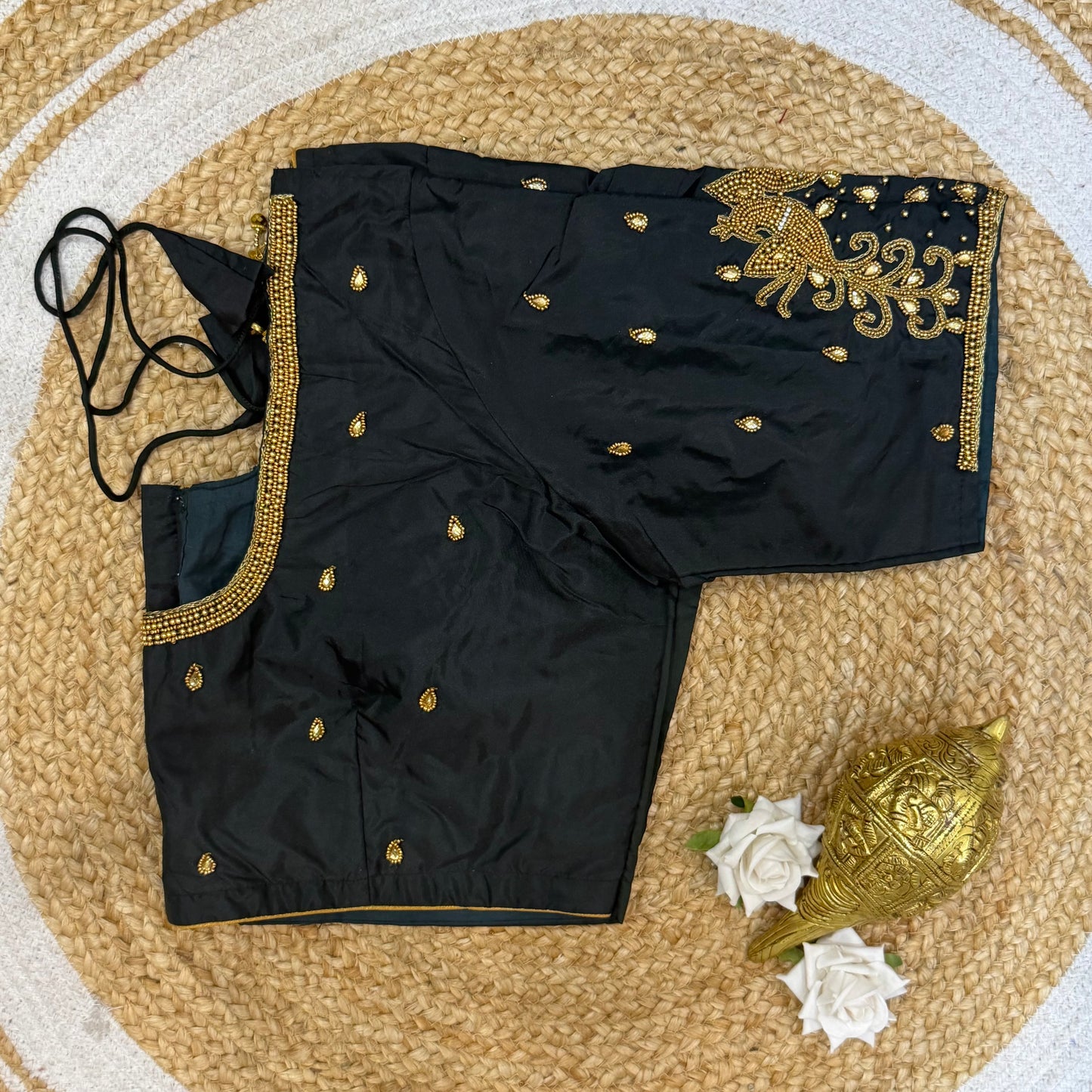 46” Size 16 Aari Worked Sari Blouse Indian Saree Top Silk Black B221