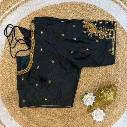 46” Size 16 Aari Worked Sari Blouse Indian Saree Top Silk Black B221