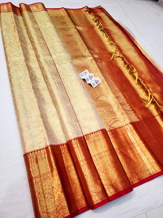 Kanchipuram Pure Silk Saree Bridal cream Kanjivaram Sari SPK263