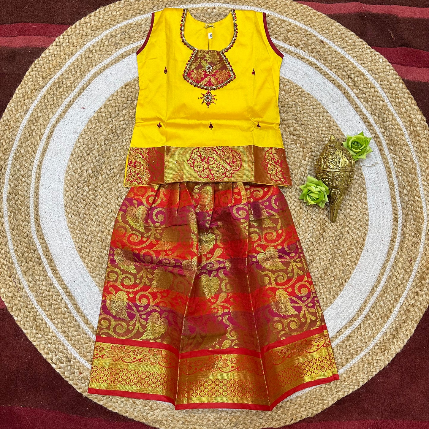 24” Size 4 Indian Lehenga Pattu Pavadai Sattai Skirt Top G25