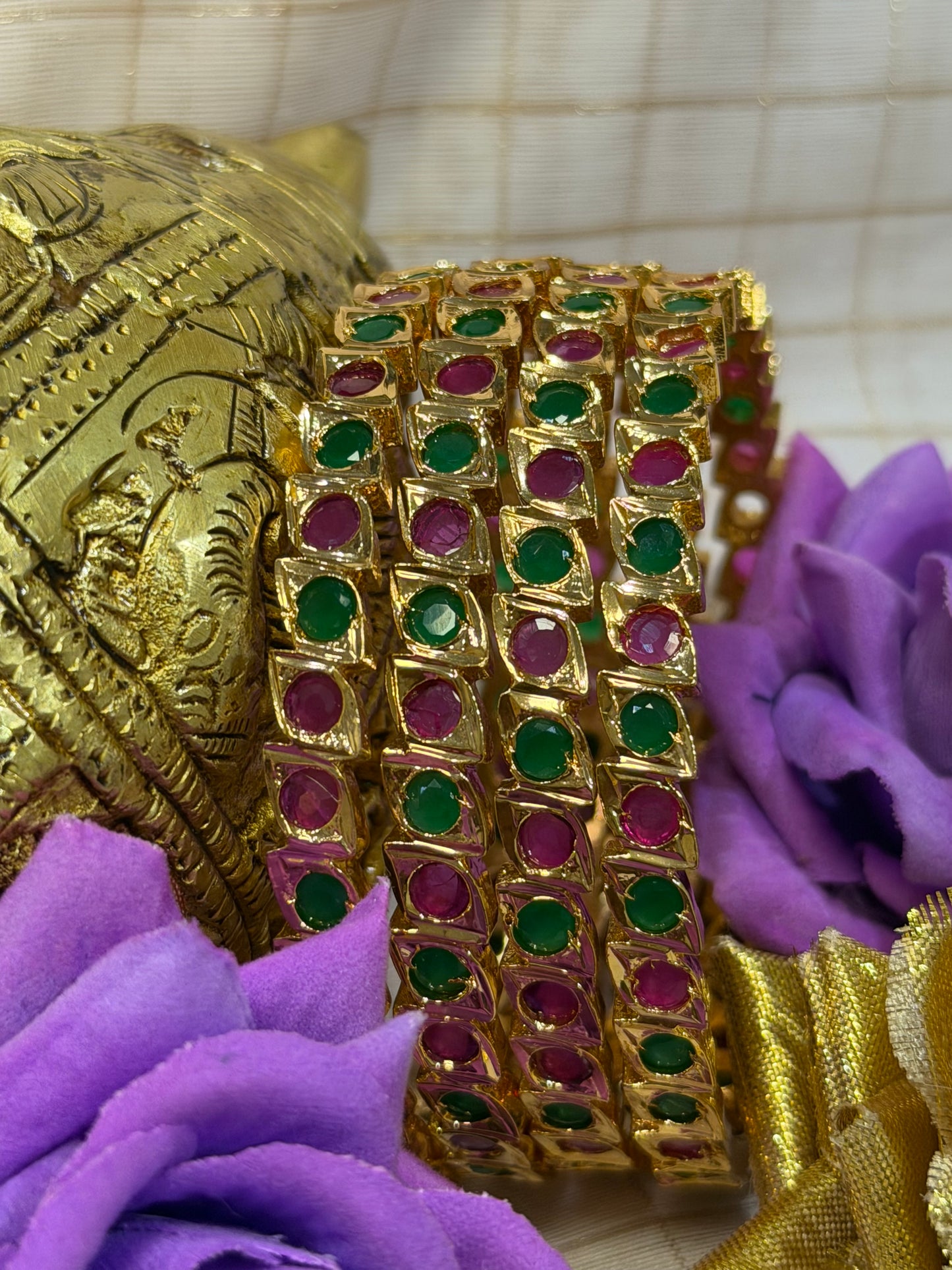 Indian Antique Impon Bangles Set Multi Hemp Stones B8
