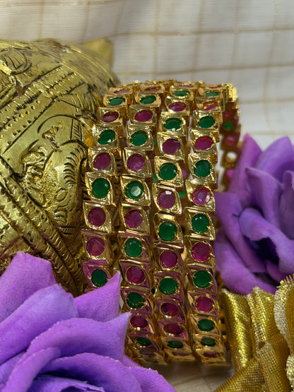 Indian Antique Impon Bangles Set Multi Hemp Stones B8
