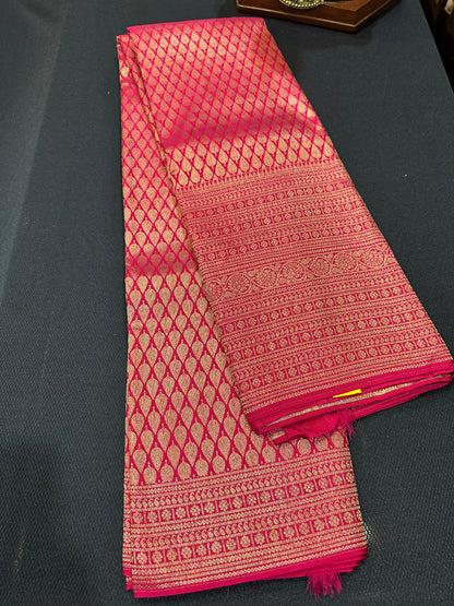 Kerala style Kanchipuram Pure Silk Pink Saree Matt Zari Kanjivaram Sari| SPK126