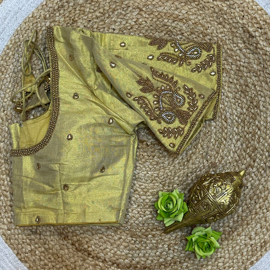 36” Small Size 8 Aari Worked Sari Blouse Indian Saree Light Gold B315