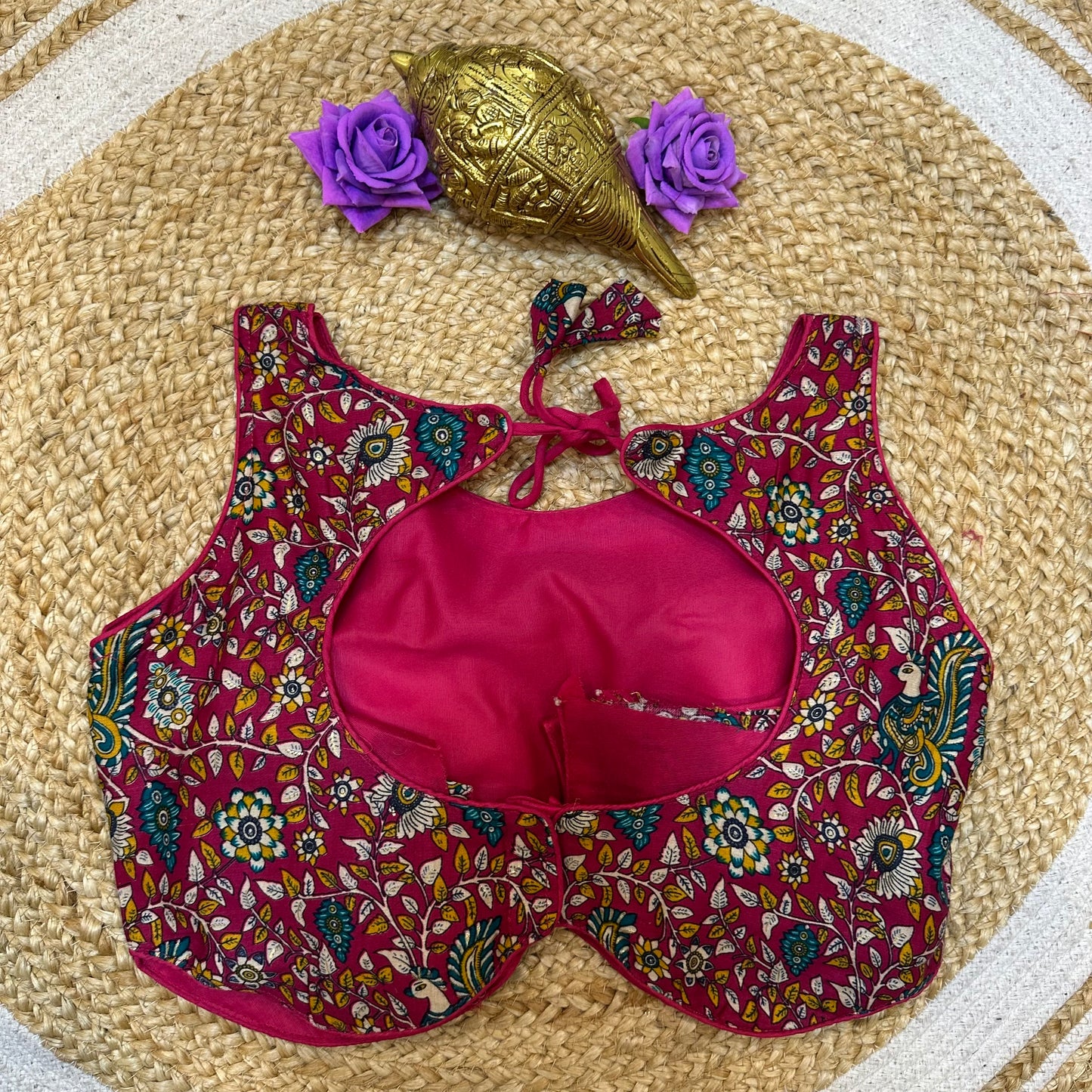 Cotton Kalamkari 38” Medium Sari Blouse Indian Saree Top B409