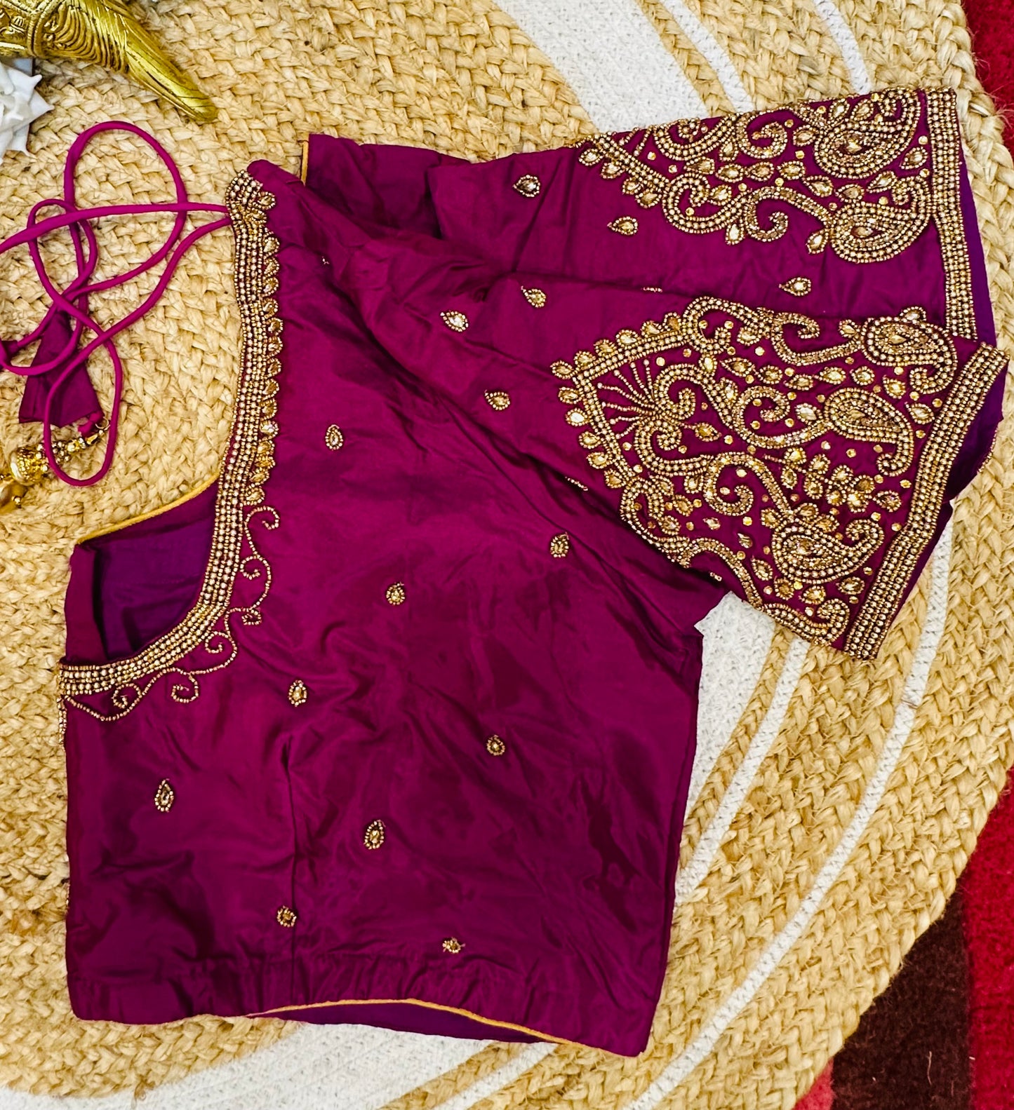 50” Size 20 Aari Worked Sari Blouse Indian Saree Top Silk Pink B56