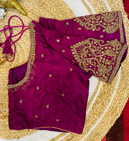 50” Size 20 Aari Worked Sari Blouse Indian Saree Top Silk Pink B56