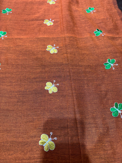 Khadi Soft Cotton Linen Sari Indian Saree Rusty Orange S59