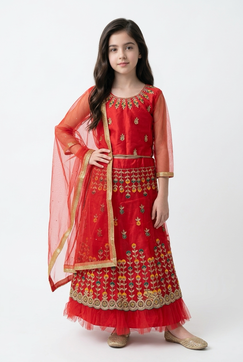 32” Size Age 7 to 9 Indian Lehenga Pavadai Sattai Skirt Top G80 Col 1