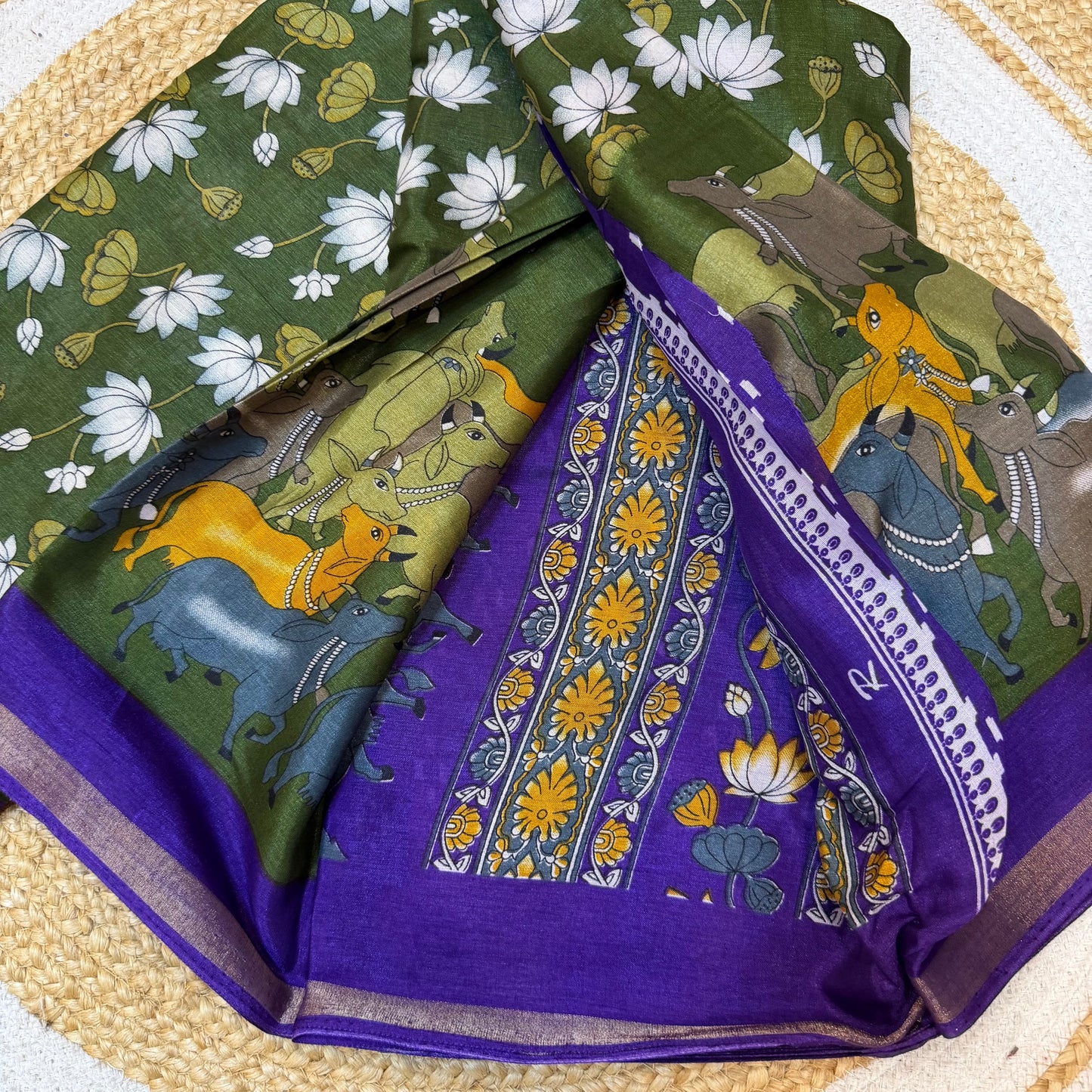 Green Indian Casual wear Saree Kalamkari Printed Sari S143