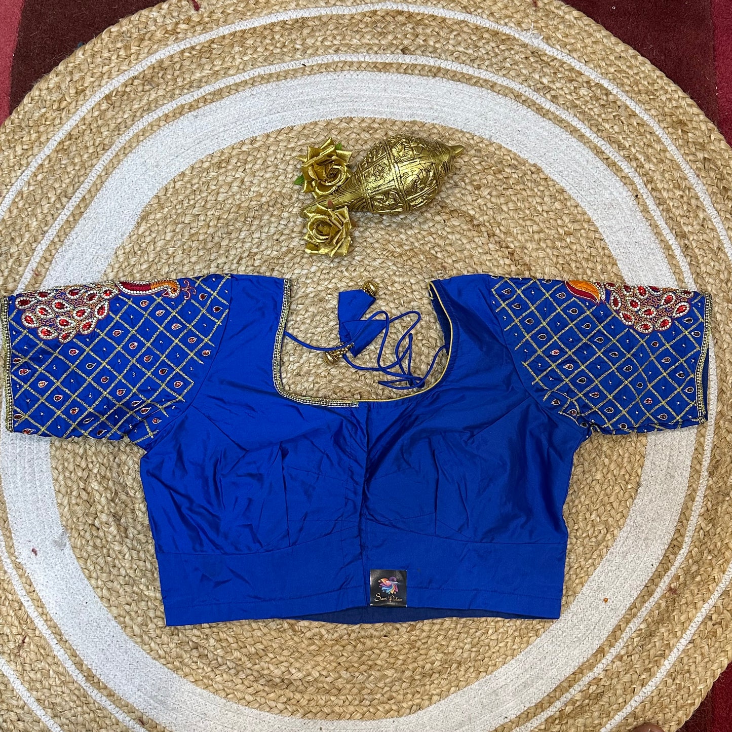 38” M Size 8 Aari Worked Sari Blouse Indian Saree Top Royal Blue B284